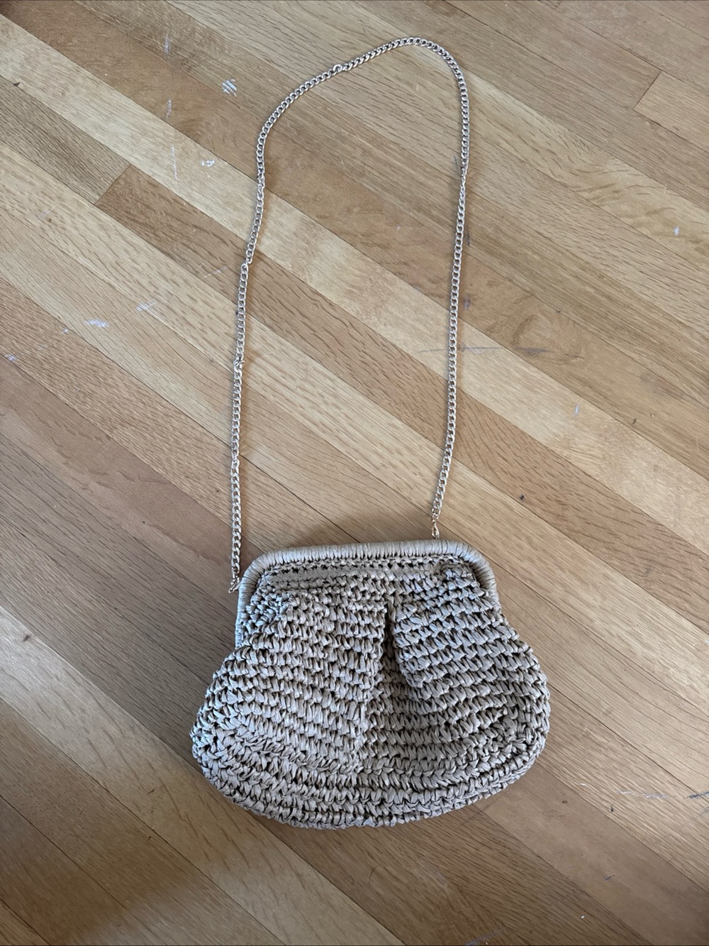Woven Neutral Crossbody Bag with Chain Strap